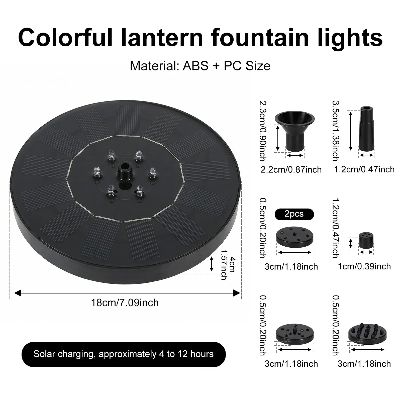 Solar Powered Water Fountain Garden Solar Fountain Pump with Colorful Light Show and 7 Nozzles Outdoor Decoration for Bird Bath