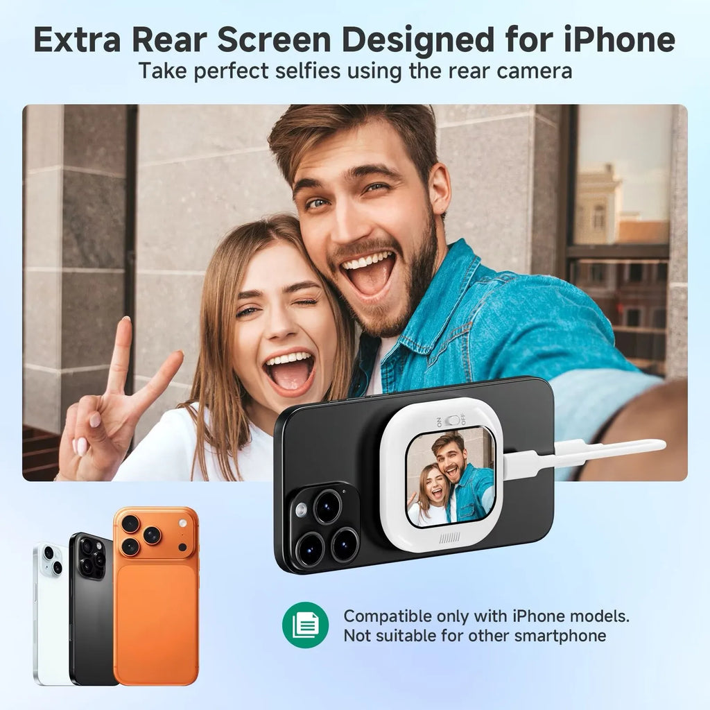 Mini Phone Vlog Selfie Monitor, used for selfies/vlog videos, compatible with iPhone rear camera selfie screen