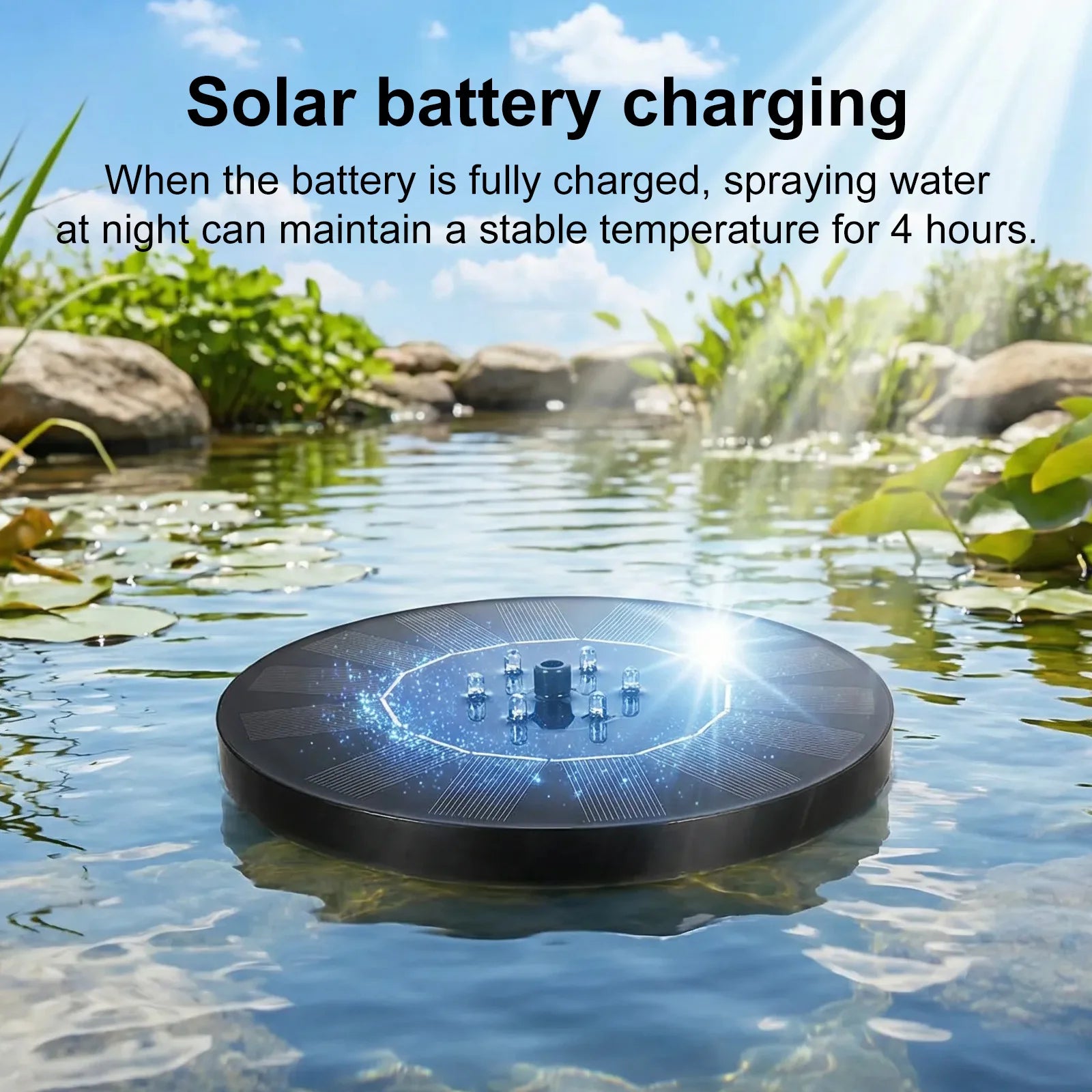 Solar Powered Water Fountain Garden Solar Fountain Pump with Colorful Light Show and 7 Nozzles Outdoor Decoration for Bird Bath