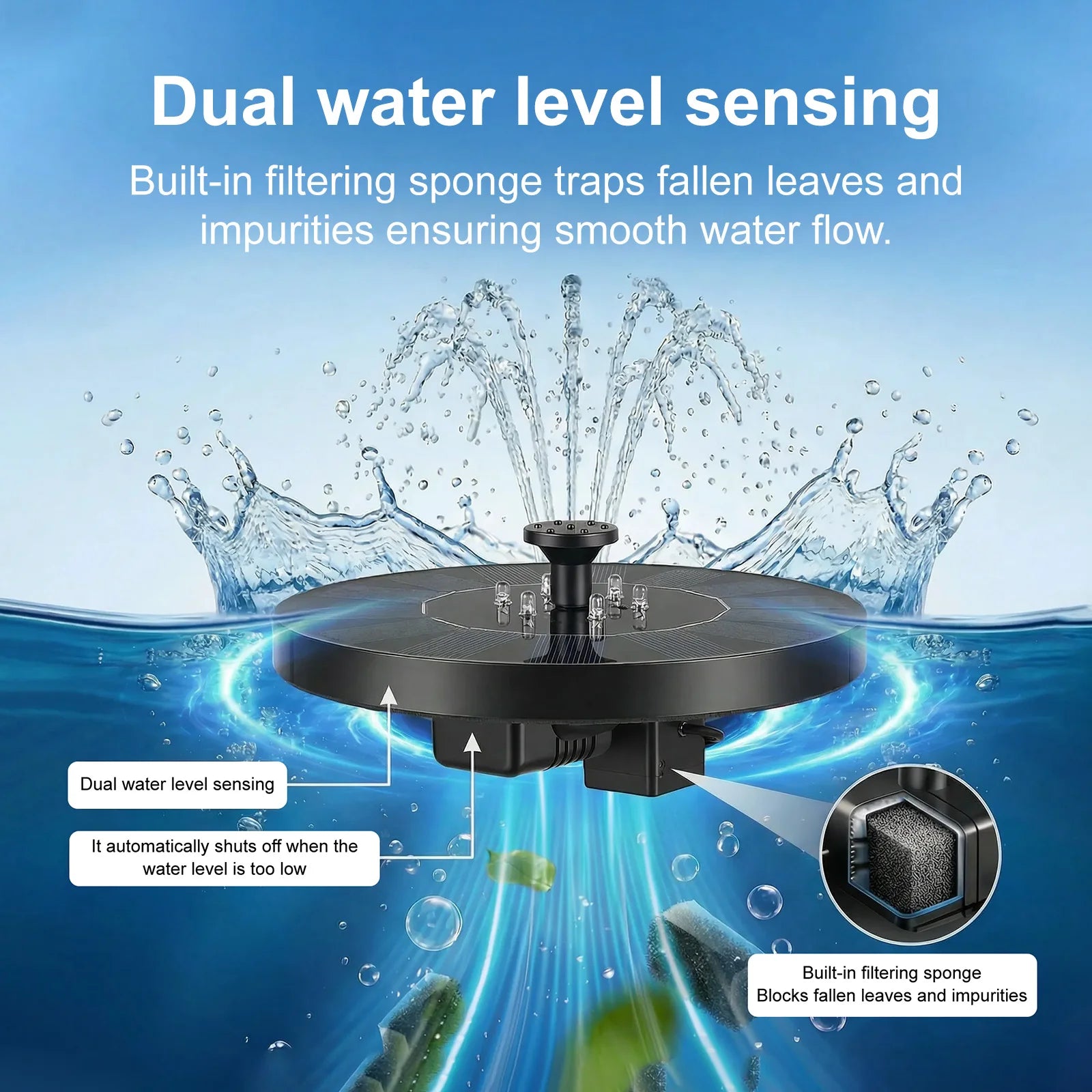 Solar Powered Water Fountain Garden Solar Fountain Pump with Colorful Light Show and 7 Nozzles Outdoor Decoration for Bird Bath