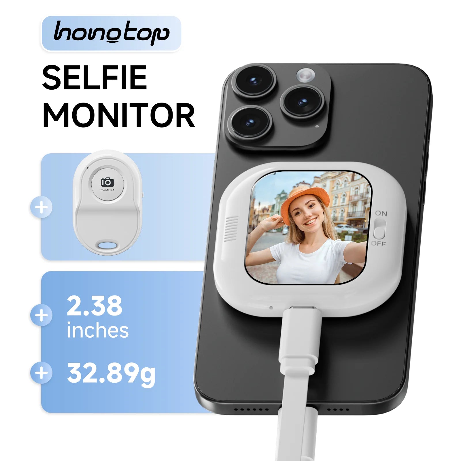 Mini Phone Vlog Selfie Monitor, used for selfies/vlog videos, compatible with iPhone rear camera selfie screen